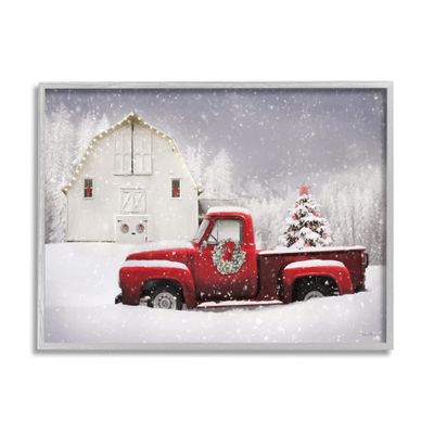 Stupell Industries Red Truck Parked Snowy Decorated Christmas Barn, Design by Lori Deiter