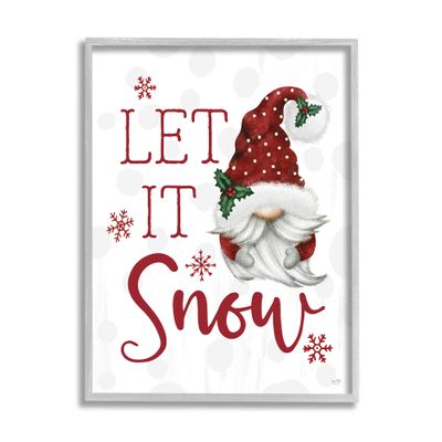 Stupell Industries Let It Snow Winter Sentiment Red Snowflakes Gnome,Design by Lux + Me Designs