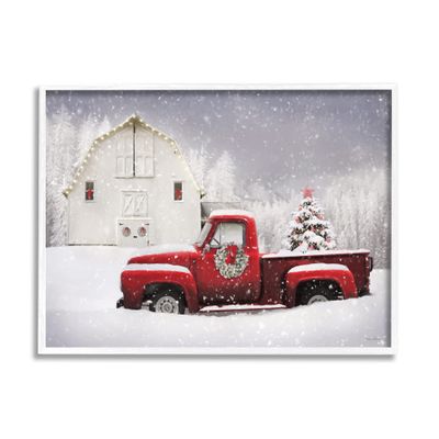 Stupell Industries Red Truck Parked Snowy Decorated Christmas Barn, Design by Lori Deiter