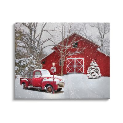 Stupell Industries Red Barn & Truck Powdery Snow Rural Scenery, Design by Lori Deiter, 16 x 20, Gallery Wrapped Canvas
