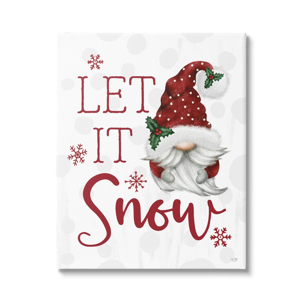 Stupell Industries Let It Snow Winter Sentiment Red Snowflakes Gnome,Design by Lux + Me Designs