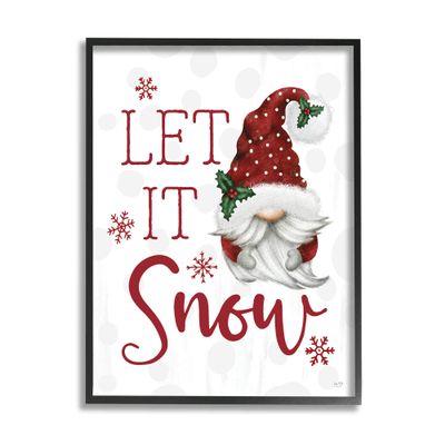 Stupell Industries Let It Snow Winter Sentiment Red Snowflakes Gnome,Design by Lux + Me Designs