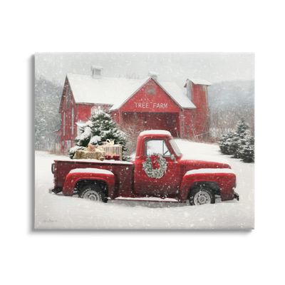 Stupell Industries Tree Farm Red Truck Wintery Snow Flurries, Design by Lori Deiter