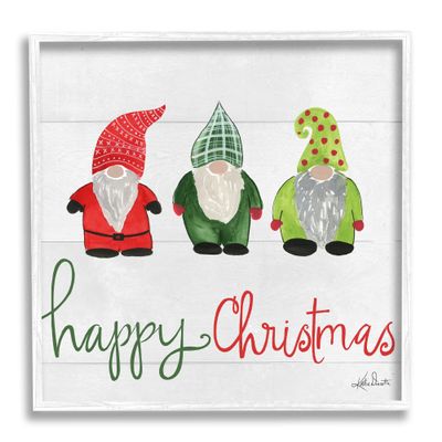 Stupell Industries Happy Christmas Jolly Holiday Gnomes Patterned Hats, Design by Katie Doucette