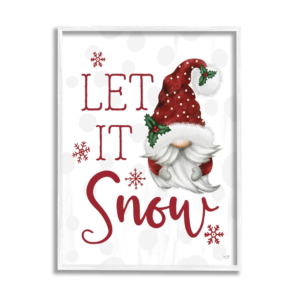 Stupell Industries Let It Snow Winter Sentiment Red Snowflakes Gnome,Design by Lux + Me Designs