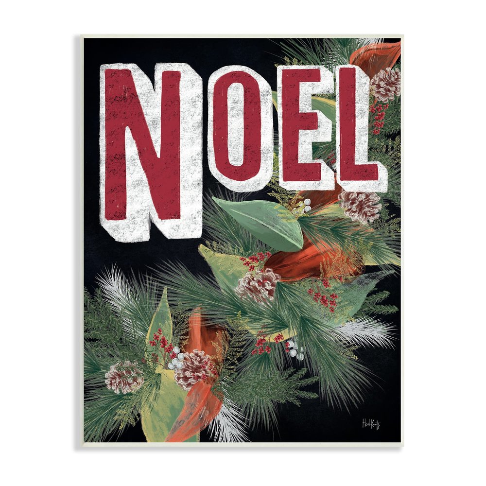 Stupell Industries Vintage Noel Text Snow Dusted Botanicals Pinecones, Design by Heidi Kuntz