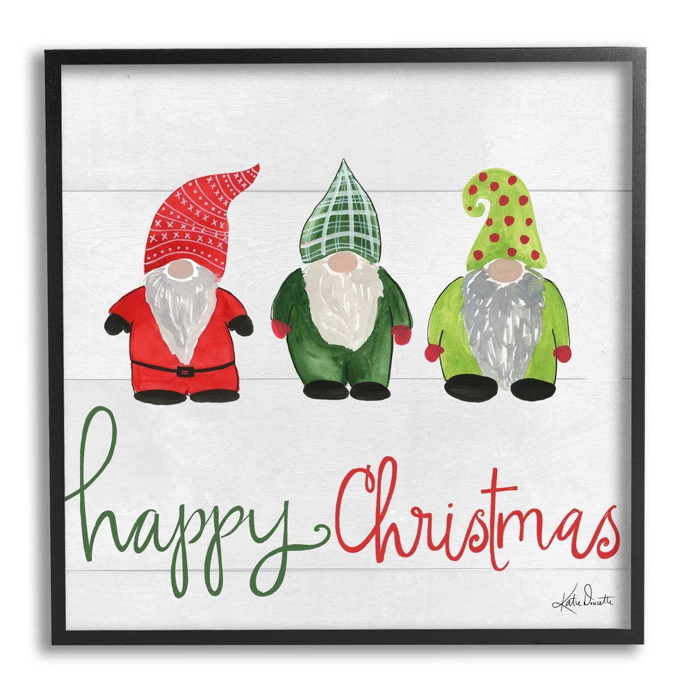 Stupell Industries Happy Christmas Jolly Holiday Gnomes Patterned Hats, Design by Katie Doucette