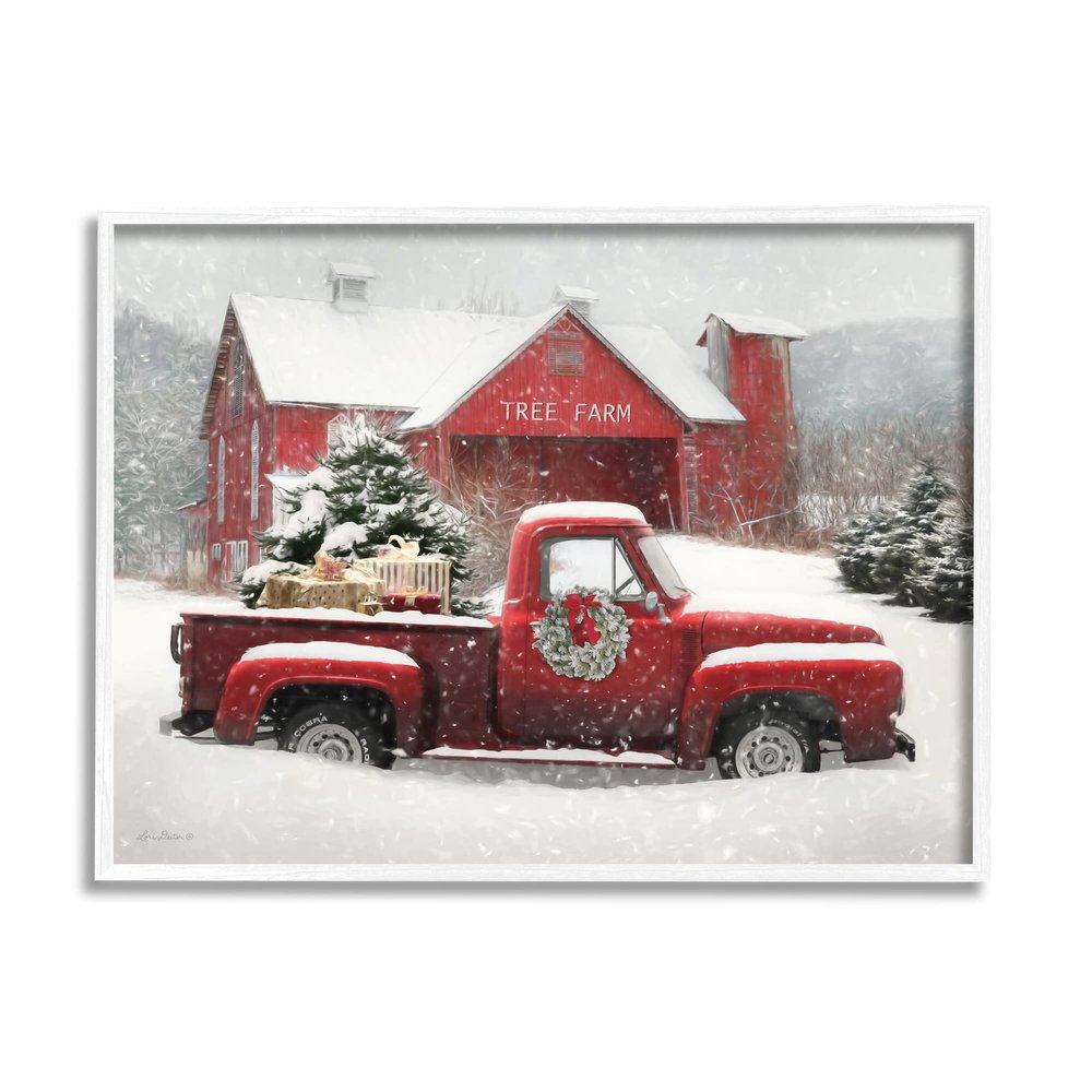 Stupell Industries Tree Farm Red Truck Wintery Snow Flurries, Design by Lori Deiter