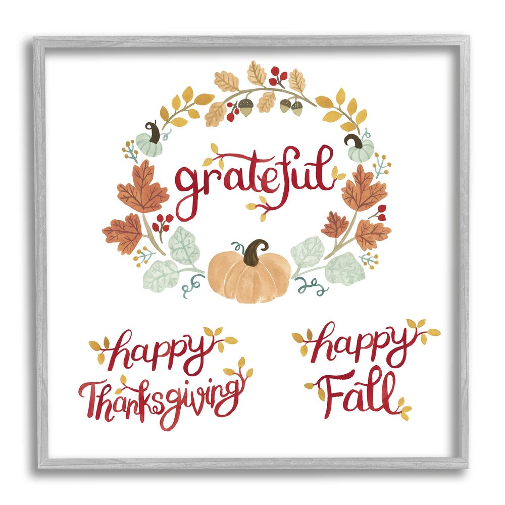 Stupell Industries Grateful Seasonal Thanksgiving Holiday Botanical Pumpkin Wreath, Design by Heather Strianese