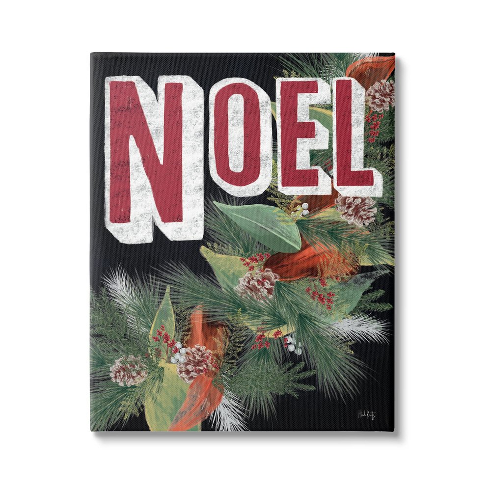 Stupell Industries Vintage Noel Text Snow Dusted Botanicals Pinecones, Design by Heidi Kuntz