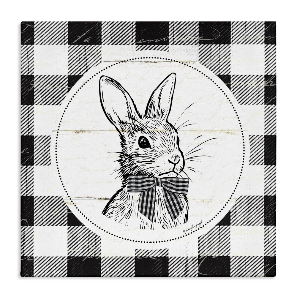 Stupell Industries 'Detailed Easter Bunny Drawing Spring Plaid Border', Canvas Art, 17 x 17 Inches, Easy to Hang and Sturdy, Made in USA, by Jennifer Pugh