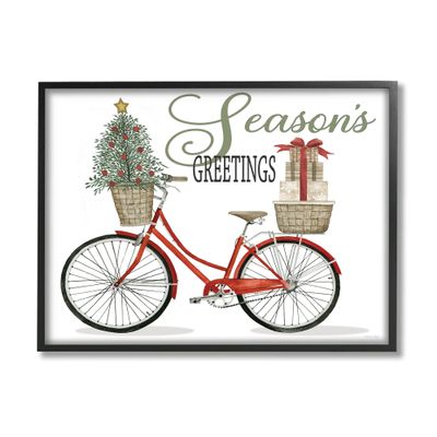 Stupell Industries Season's Greetings Festive Holiday Bicycle Gifts Basket, Design by Cindy Jacobs