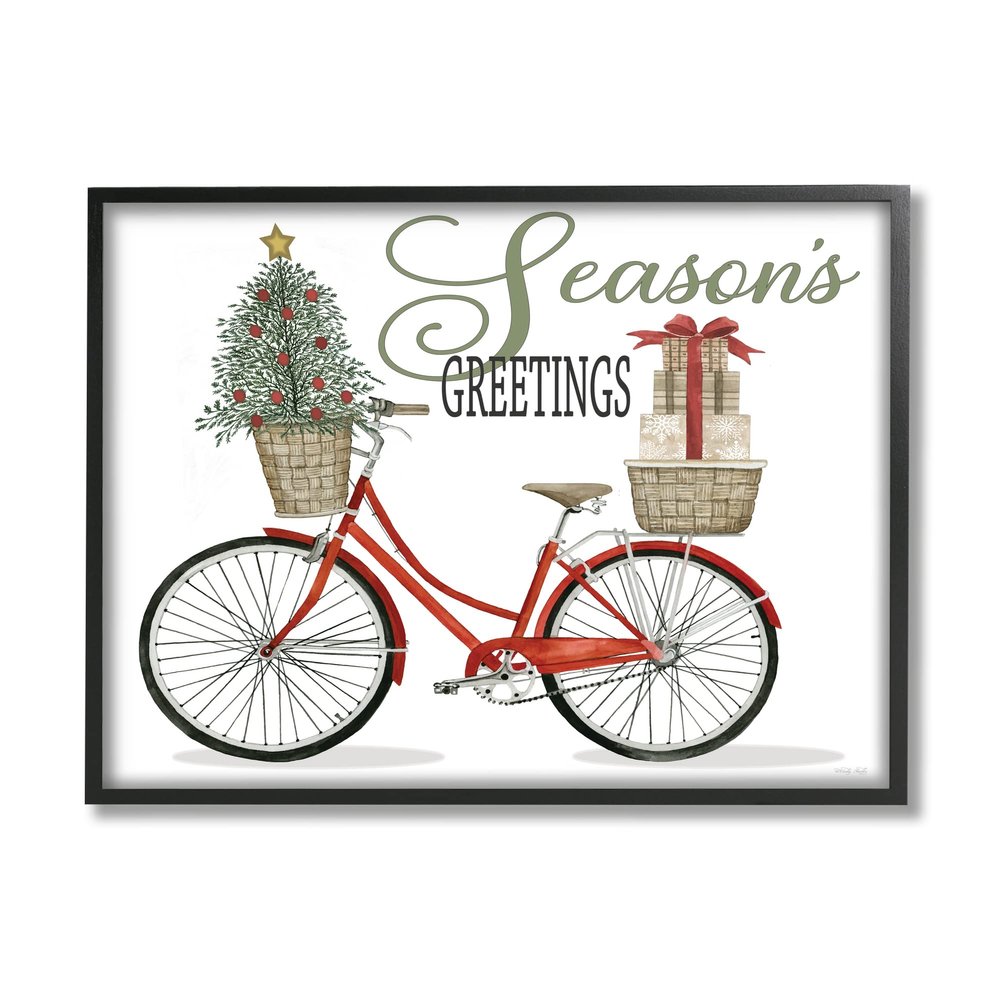 Stupell Industries Season's Greetings Festive Holiday Bicycle Gifts Basket, Design by Cindy Jacobs
