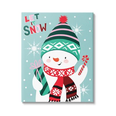 Stupell Industries Let It Snow Jolly Snowman Candy Cane Snowflakes, Design by Jo Taylor
