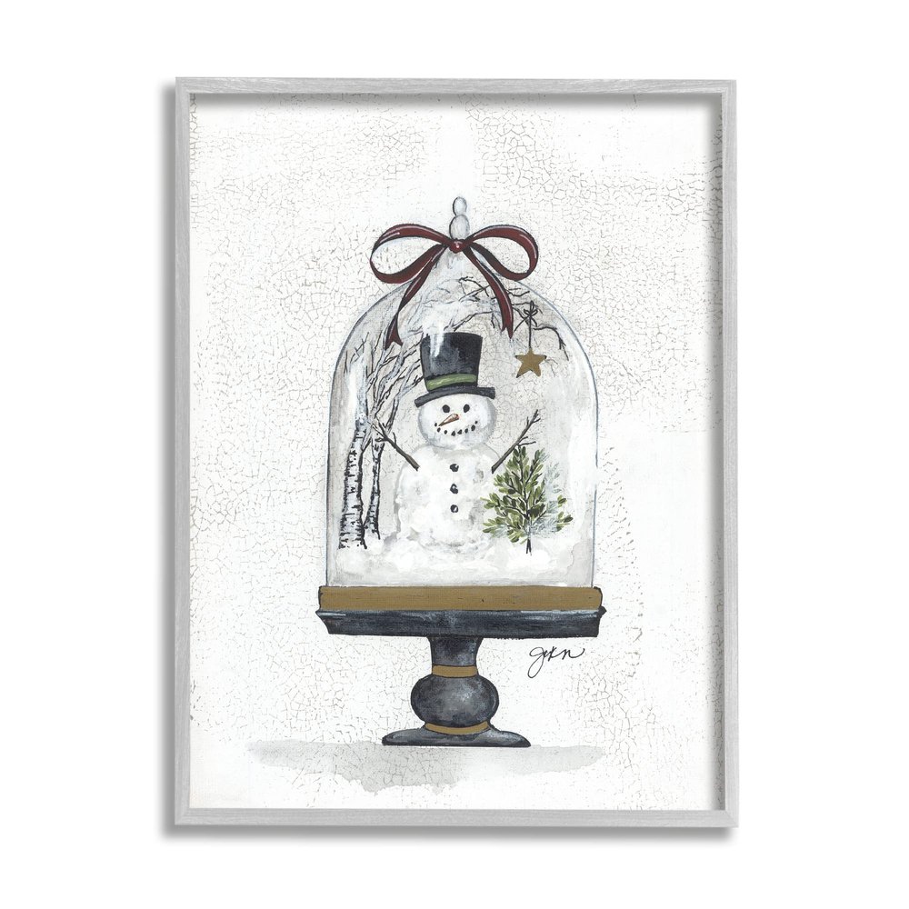Stupell Industries Snowman Winter Scenery Snow Globe Rustic Detail,Design by Julie Norkus