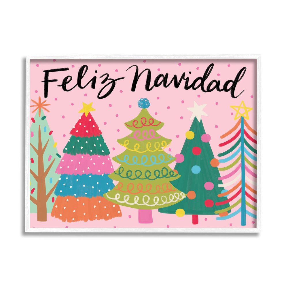 Stupell Industries Feliz Navidad Whimsical Patterned Christmas Trees Ornaments,Design by Deborah Curiel
