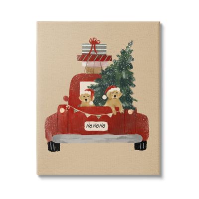 Stupell Industries Dogs Wearing Festive Hats Christmas Tree Truck, Design by Laura Konyndyk