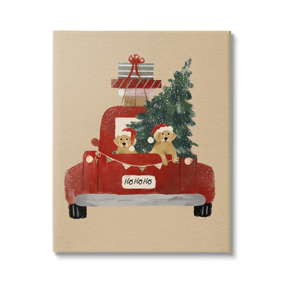 Stupell Industries Dogs Wearing Festive Hats Christmas Tree Truck, Design by Laura Konyndyk