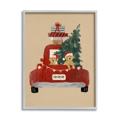 Stupell Industries Dogs Wearing Festive Hats Christmas Tree Truck, Design by Laura Konyndyk