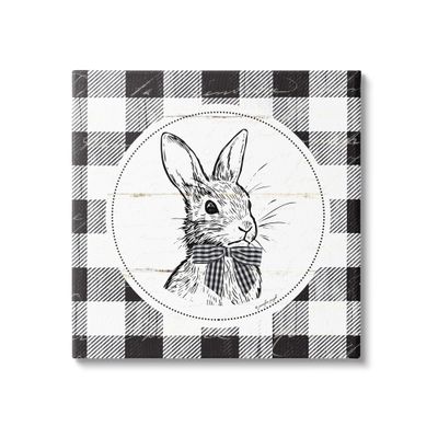 Stupell Industries Detailed Easter Bunny Drawing Spring Plaid Border, Design by Jennifer Pugh