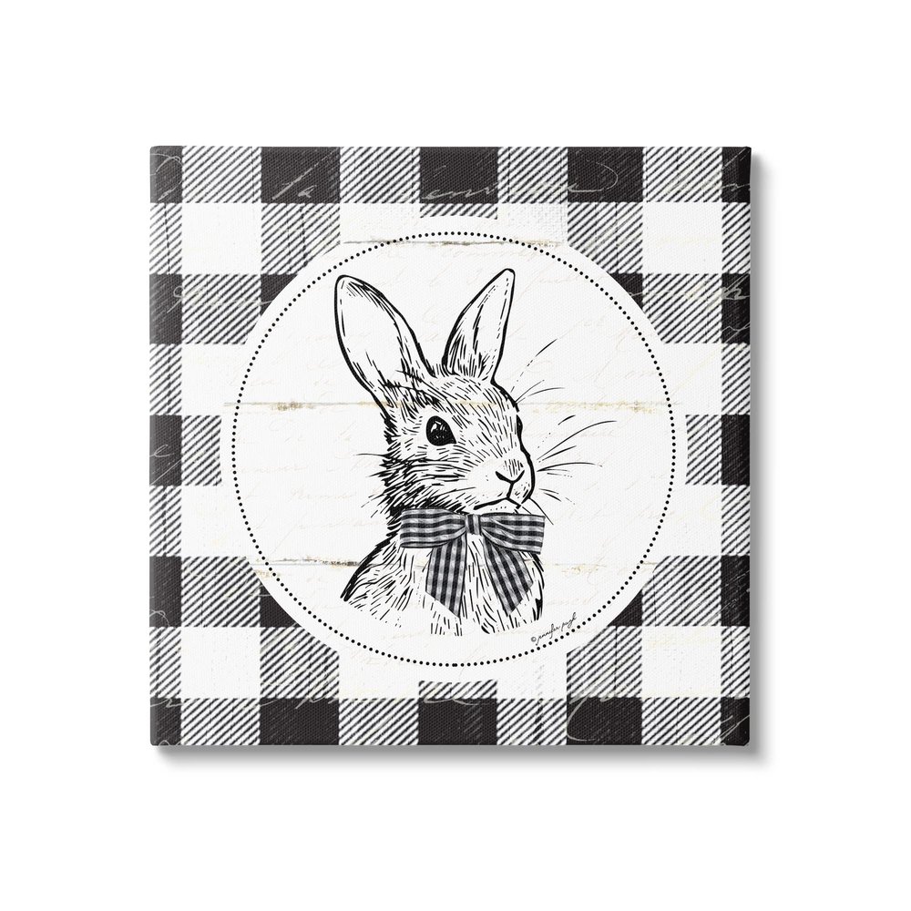 Stupell Industries Detailed Easter Bunny Drawing Spring Plaid Border, Design by Jennifer Pugh