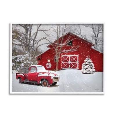 Stupell Industries Red Barn & Truck Powdery Snow Rural Scenery, Design by Lori Deiter