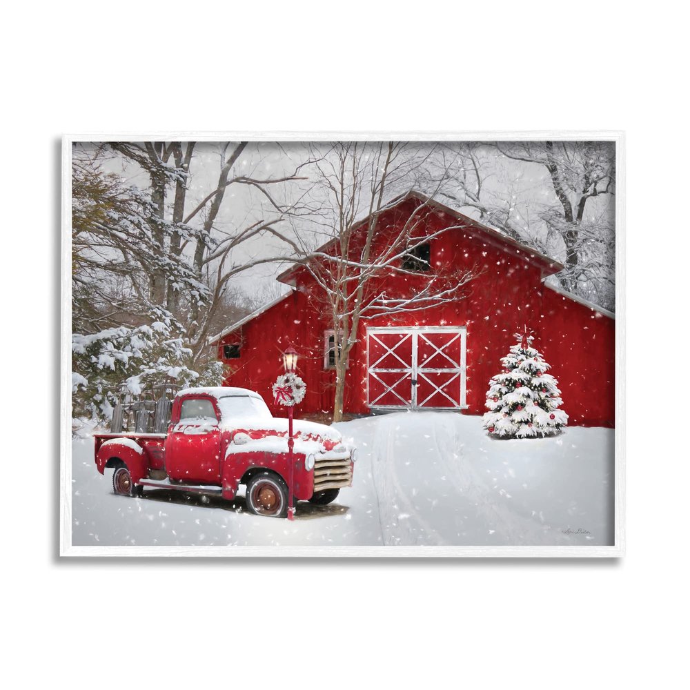 Stupell Industries Red Barn & Truck Powdery Snow Rural Scenery, Design by Lori Deiter