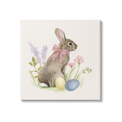 Stupell Industries Easter Bunny Rabbit Bow Spring Flowers & Eggs, Design by Victoria Barnes