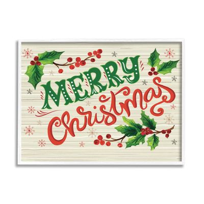 Stupell Industries Jovial Merry Christmas Text Holly Berry Botanicals, Design by Sharon Lee