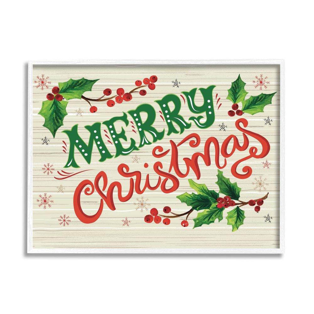 Stupell Industries Jovial Merry Christmas Text Holly Berry Botanicals, Design by Sharon Lee