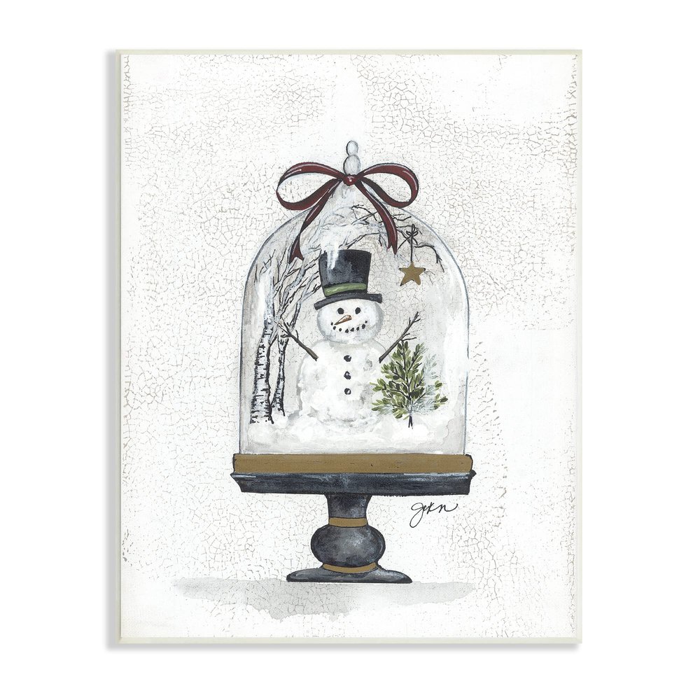 Stupell Industries Snowman Winter Scenery Snow Globe Rustic Detail,Design by Julie Norkus