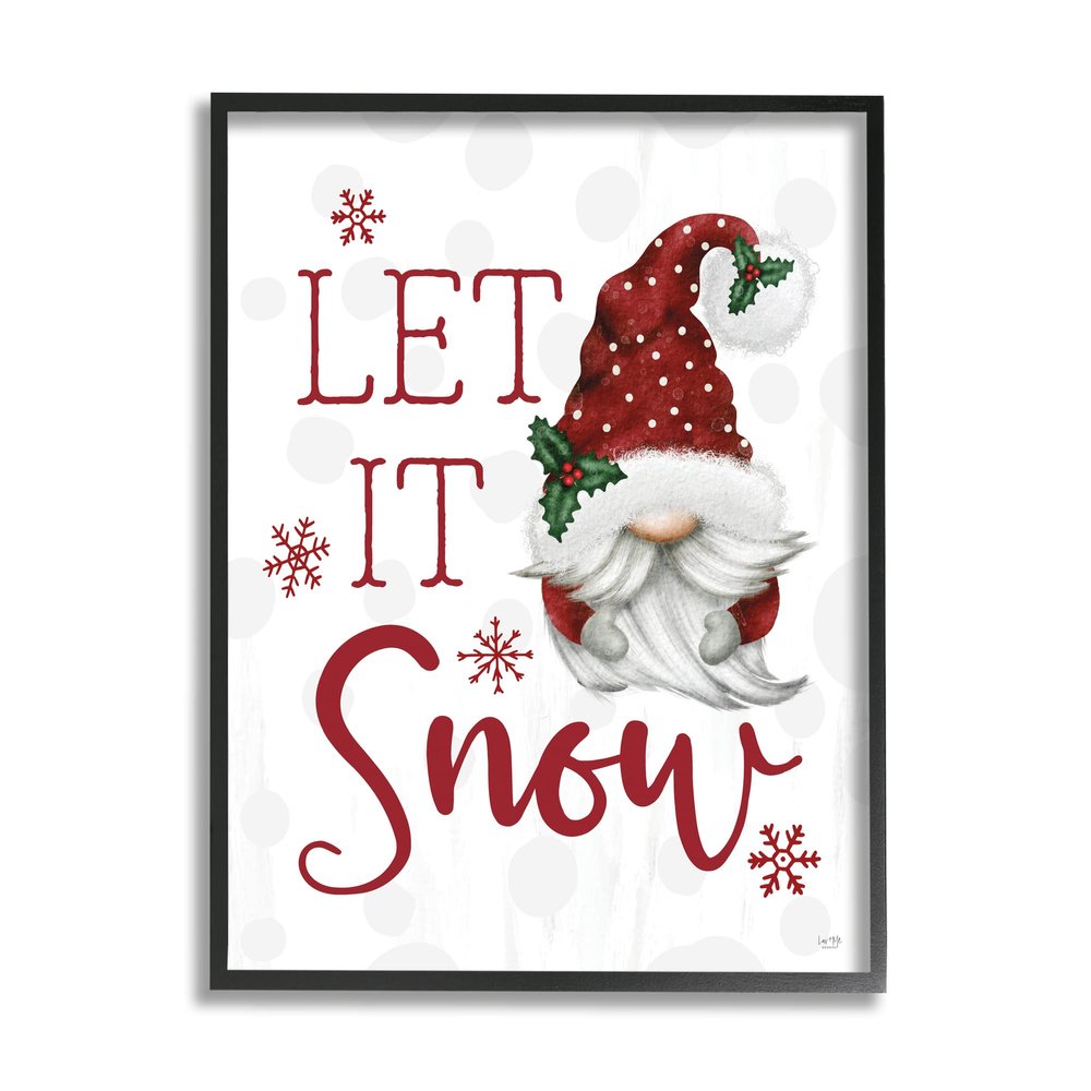 Stupell Industries Let It Snow Winter Sentiment Red Snowflakes Gnome,Design by Lux + Me Designs