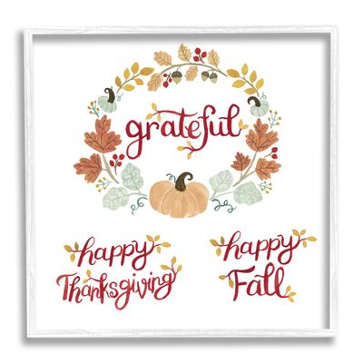 Stupell Industries Grateful Seasonal Thanksgiving Holiday Botanical Pumpkin Wreath, Design by Heather Strianese