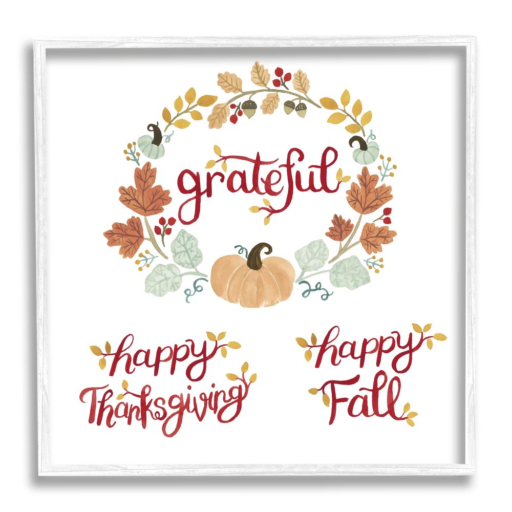 Stupell Industries Grateful Seasonal Thanksgiving Holiday Botanical Pumpkin Wreath, Design by Heather Strianese
