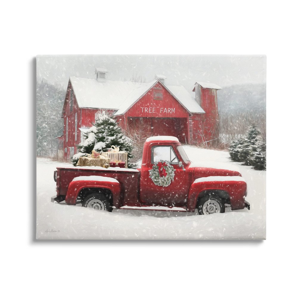 Stupell Industries Tree Farm Red Truck Wintery Snow Flurries, Design by Lori Deiter