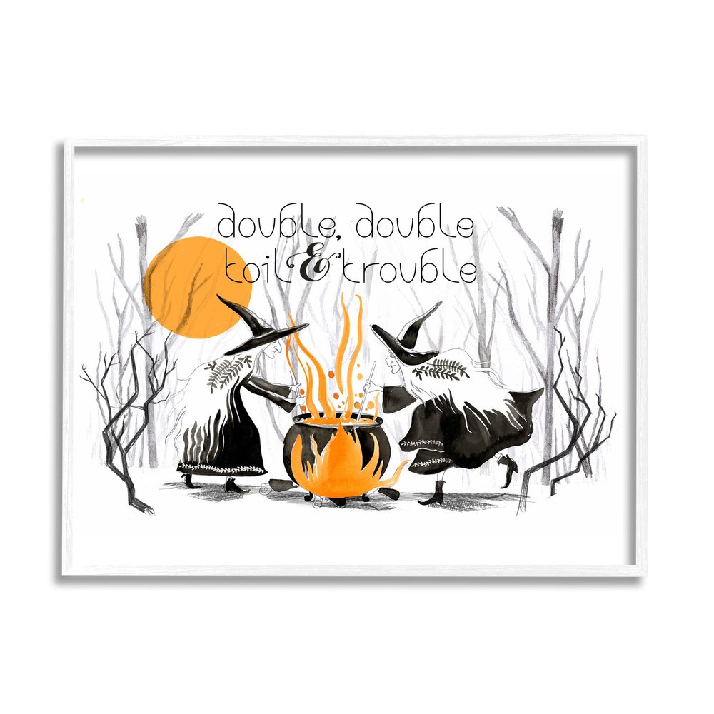 Stupell Industries Double Toil Trouble Witches & Cauldron Halloween Illustration,Design by Jennifer Paxton Parker