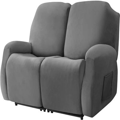 XVBVS Velvet Recliner Sofa Cover Split Reclining Couch Cover Stretch Recliner Sofa Slipcovers Anti-Slip Furniture Covers with Elastic Bottom for Living Room (Color : Gray, Size : 2 Seater 6-Piece)