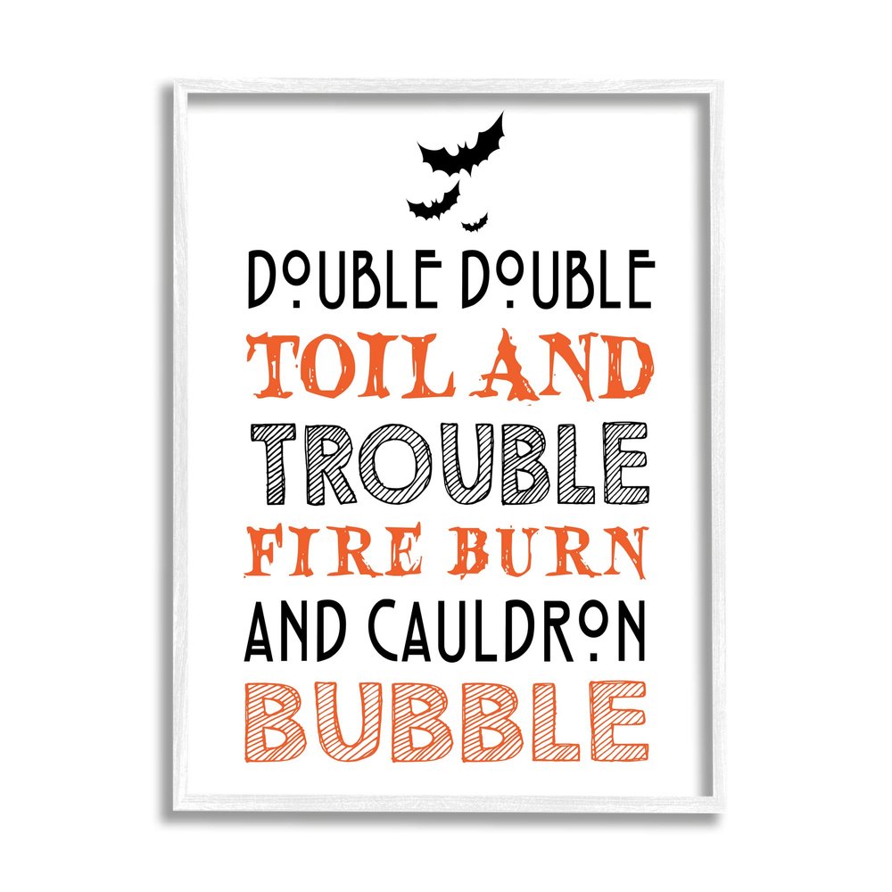 Stupell Industries Black & Orange Halloween Bats Typography Spell Incantation, Design by Lettered and Lined