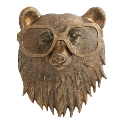 AnsonBoy Bronze Resin Animal Head Carving Glasses Wall Mount Home Decor