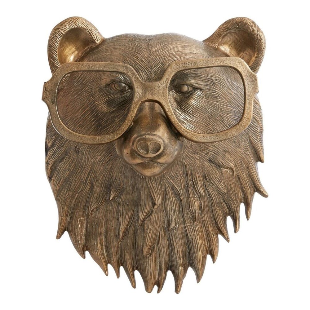 AnsonBoy Bronze Resin Animal Head Carving Glasses Wall Mount Home Decor
