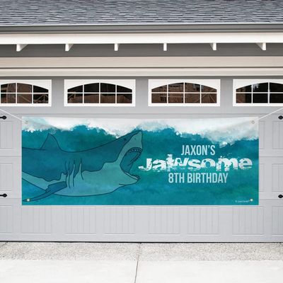 8ft Personalized Shark Birthday Party Giant Banner - Jawsome