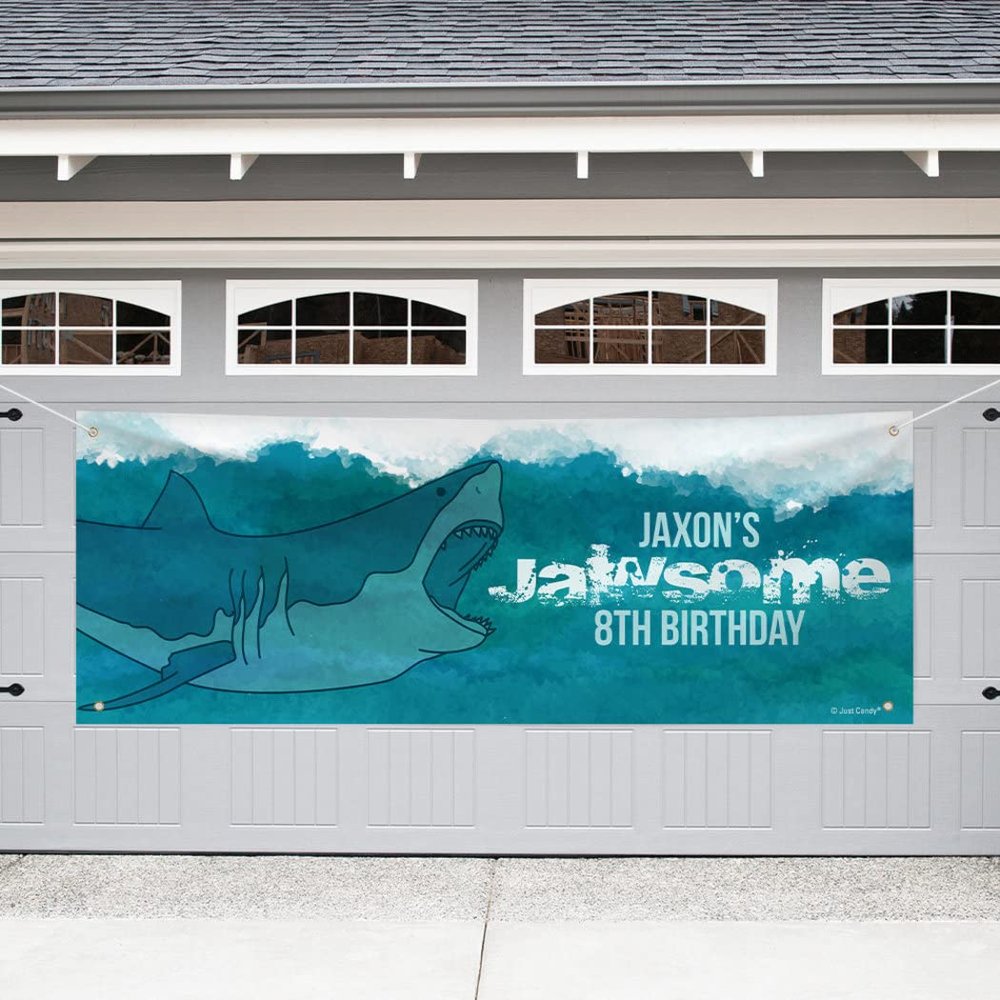 8ft Personalized Shark Birthday Party Giant Banner - Jawsome
