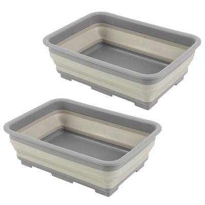 Collapsible Bucket for Cleaning 2-Pack - 7.27L Foldable Wash Bin Dish Tubs - Collapsible Wash Basin or Camping Sink Set for Beach, Tailgating or Soaking Laundry - Cleaning Supplies by Wakeman (Gray)