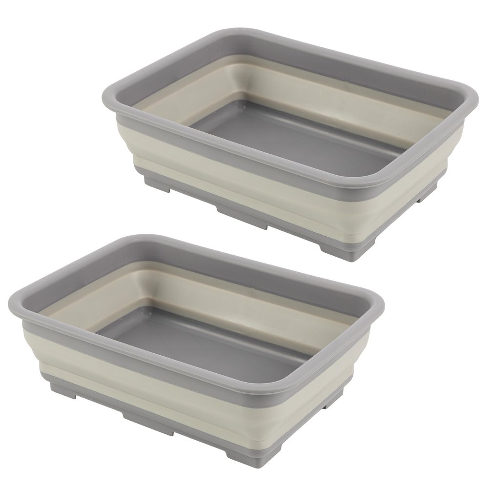 Collapsible Bucket for Cleaning 2-Pack - 7.27L Foldable Wash Bin Dish Tubs - Collapsible Wash Basin or Camping Sink Set for Beach, Tailgating or Soaking Laundry - Cleaning Supplies by Wakeman (Gray)