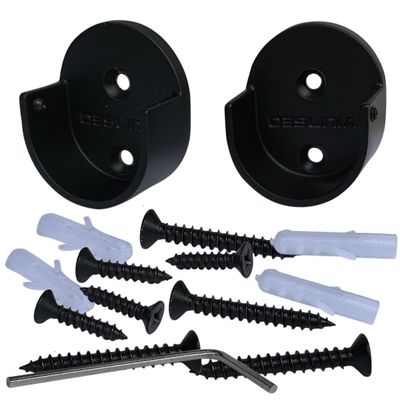 Closet Rod Support Flanges with Screw On Attachment | Heavy Duty Clothes Pole End Sockets for Wardrobes | Black | 2 Pair