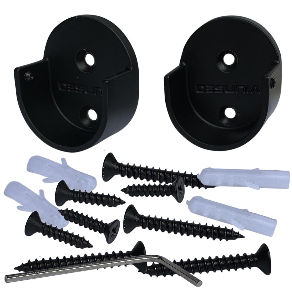 Closet Rod Support Flanges with Screw On Attachment | Heavy Duty Clothes Pole End Sockets for Wardrobes | Black | 2 Pair