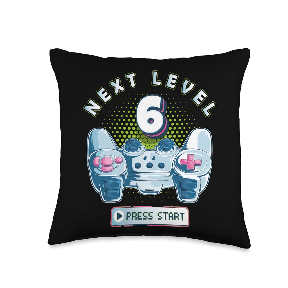 6 Birthday Gamer Next Level 6 Gaming Controller Boy Girl Throw Pillow