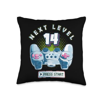 14 Birthday Gamer Next Level 14 Gaming Controller Boy Girl Throw Pillow
