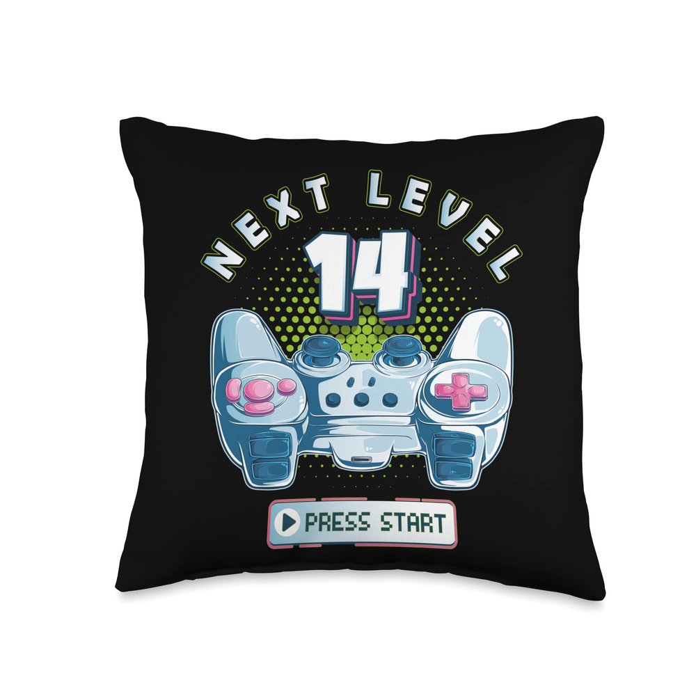 14 Birthday Gamer Next Level 14 Gaming Controller Boy Girl Throw Pillow