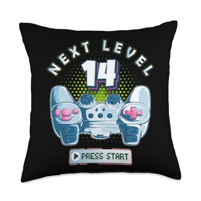 14 Birthday Gamer Next Level 14 Gaming Controller Boy Girl Throw Pillow